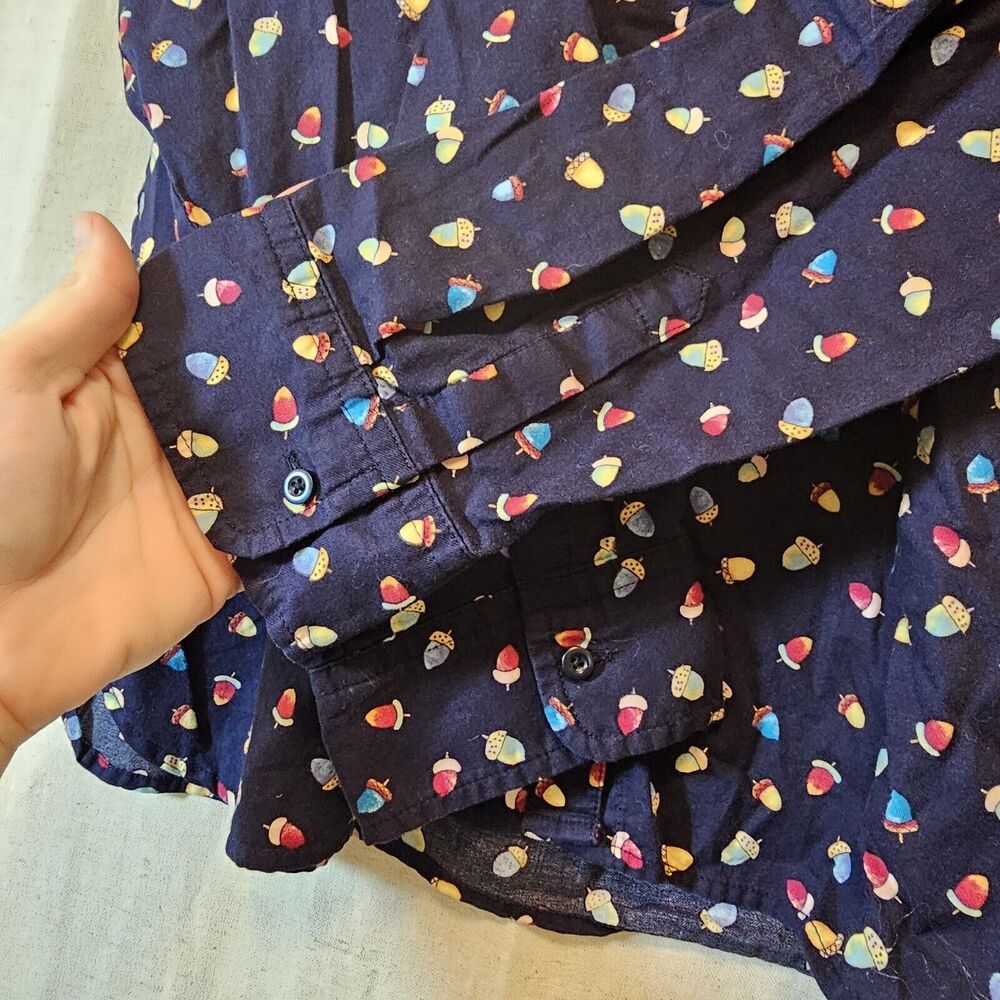Talbots Petites Women's  Button Front Camp Shirt Navy With Colorful Acorns XLp - Picture 5 of 9